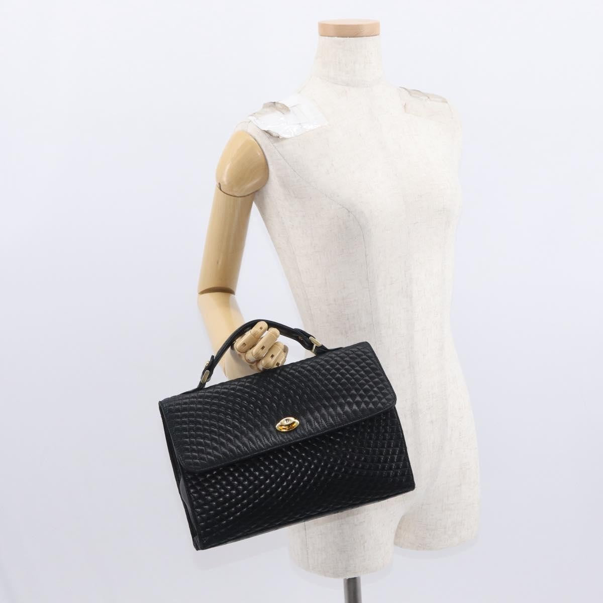Bally Vintage Handbag Quilted Leather, BLACK, LEATHER, Handbag