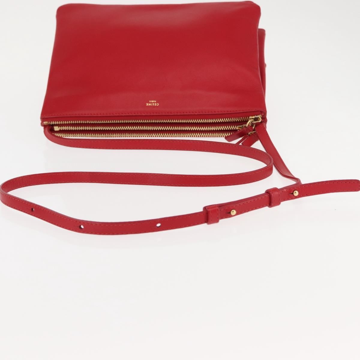 Celine Trio Crossbody Bag Leather, RED, LEATHER, Crossbody bag