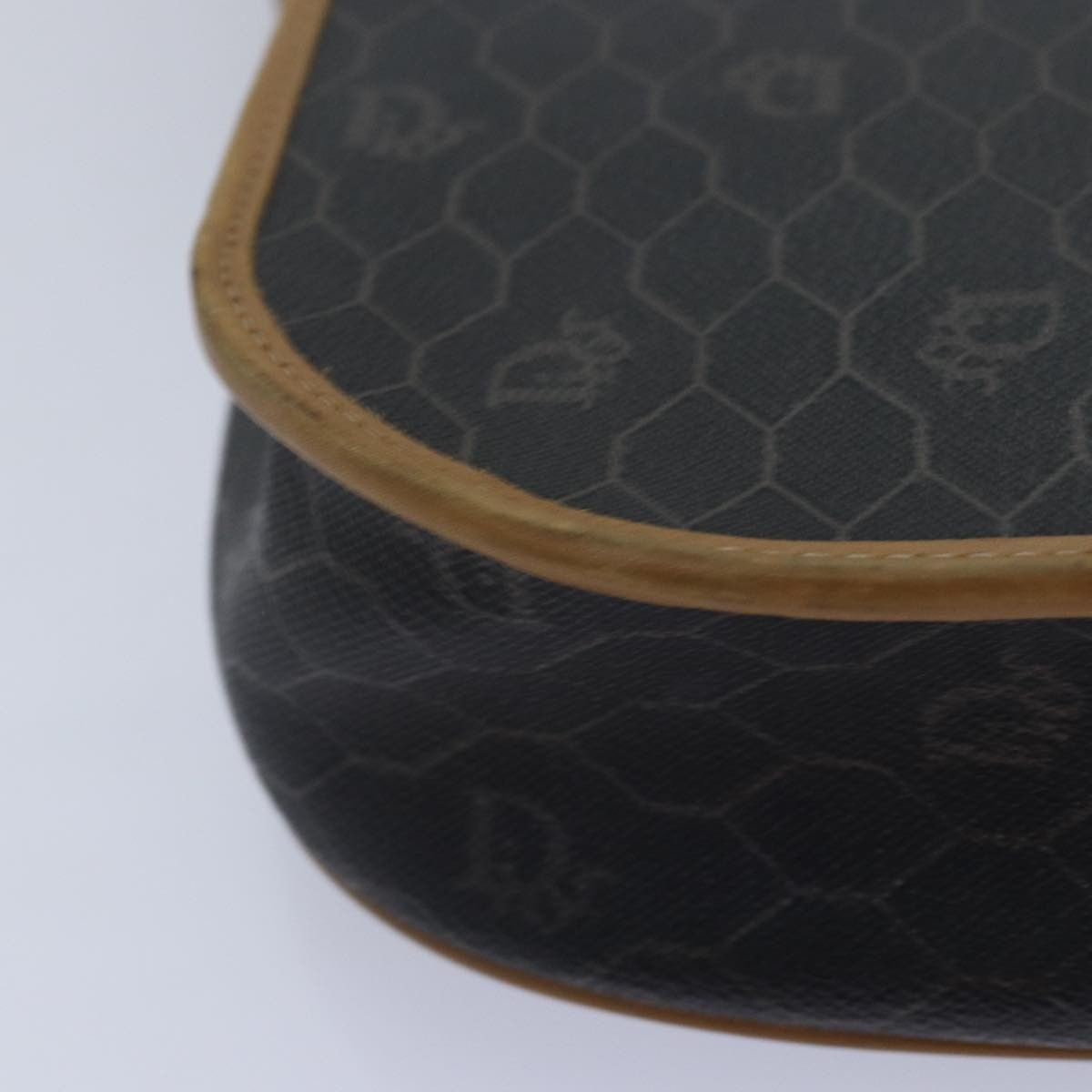 Christian Dior Vintage Honeycomb Shoulder Bag Canvas and Leather, BLACK, CANVAS, Shoulder bag