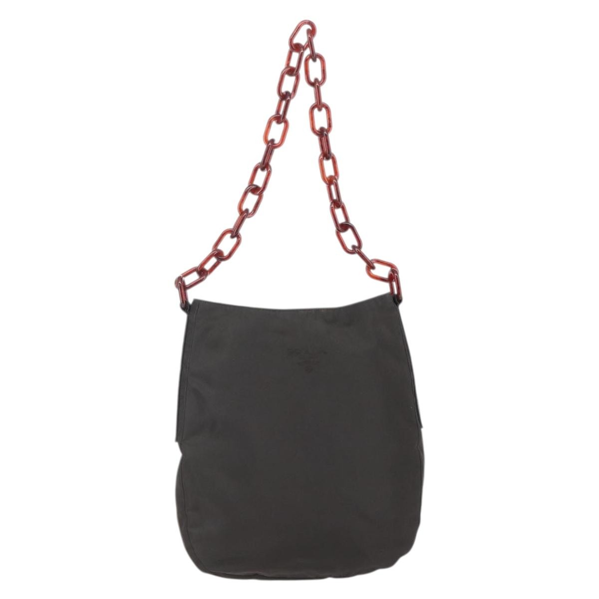 Prada Resin chain shoulder bag Nylon, BROWN, NYLON, Shoulder bag