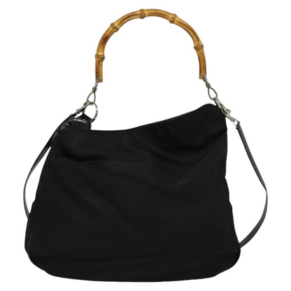 Gucci Vintage Bamboo Handle Open Hobo Nylon, Black, Nylon, Tote Bag