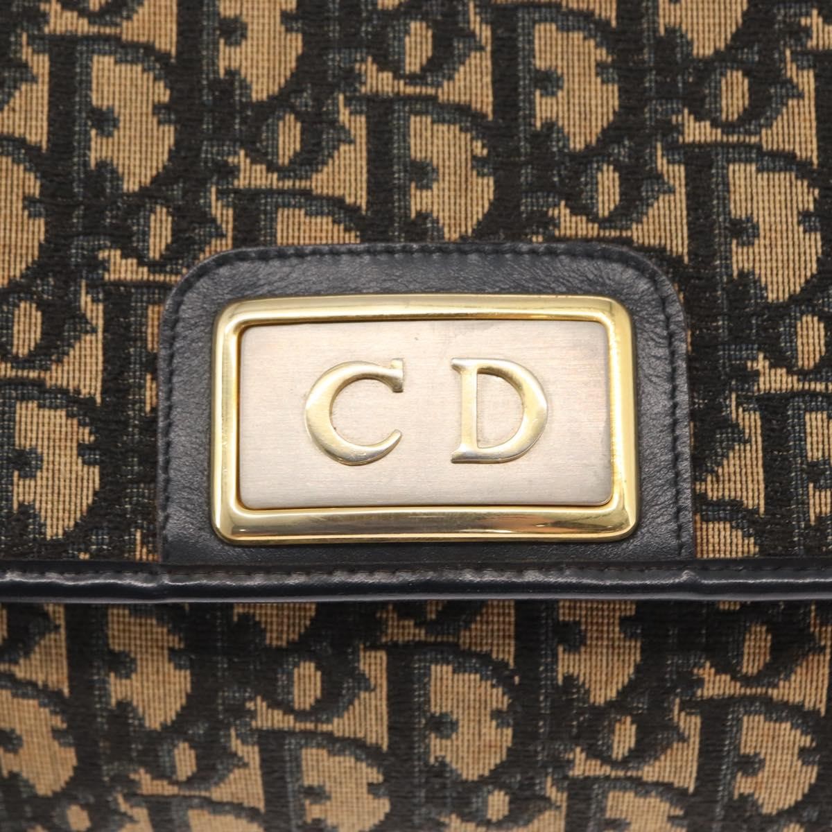 Christian Dior Vintage CD Chain Flap Shoulder Bag Diorissimo Canvas, NAVY, CANVAS, Shoulder bag
