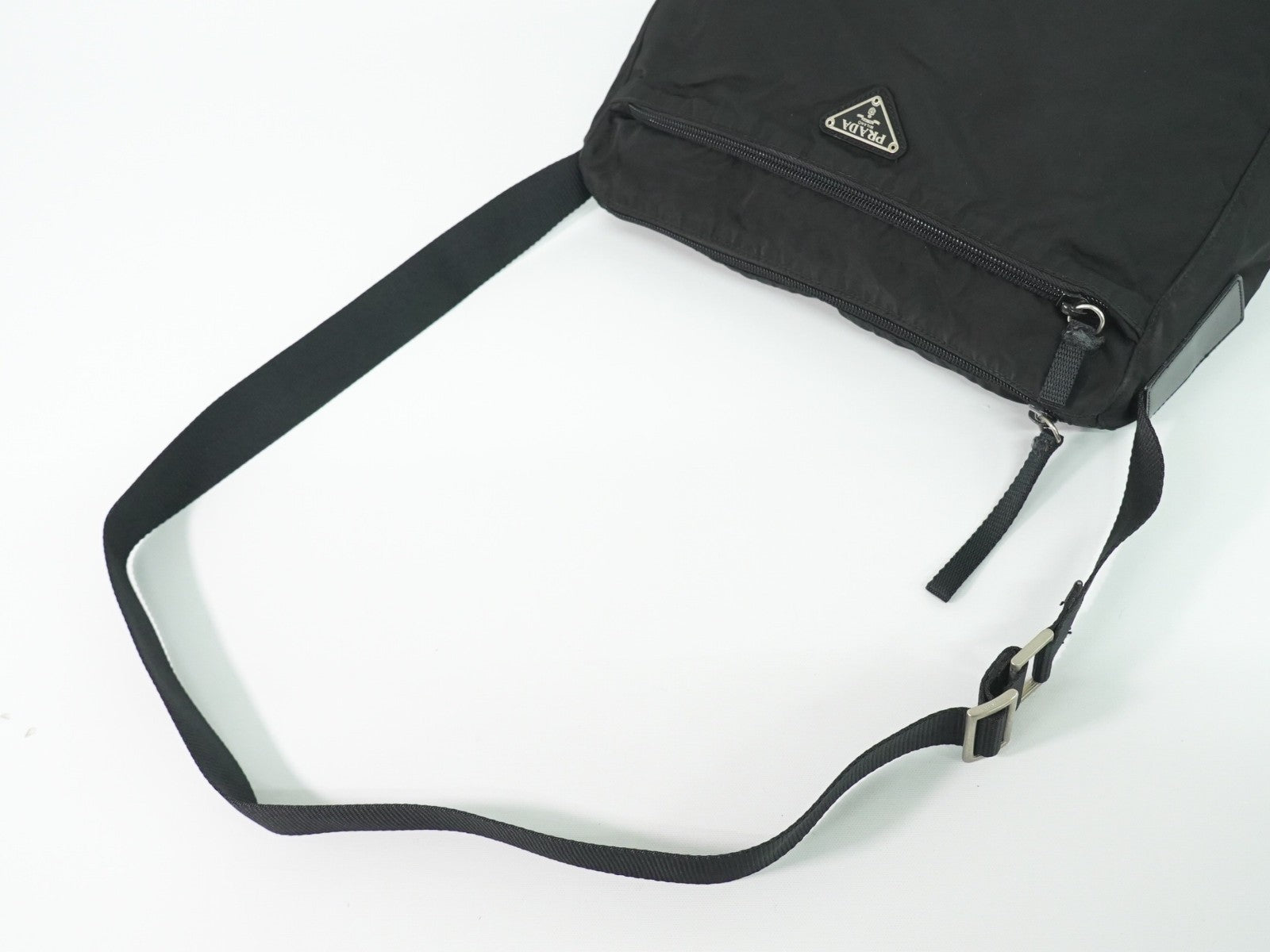Prada Front Zip Messenger Bag Tessuto, Black, Nylon, Shoulder Bag