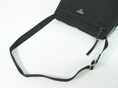 Prada Front Zip Messenger Bag Tessuto, Black, Nylon, Shoulder Bag