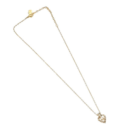 Christian Dior Logo Heart Pendant Necklace Metal with Crystal, GOLD, METAL, Necklace