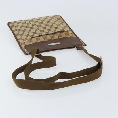 Gucci Vintage Flat Messenger Bag GG Canvas and Leather, BEIGE, CANVAS, Shoulder bag
