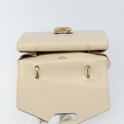 Celine Vintage Top Handle Bag Glazed Leather, ECRU, LEATHER, Handbag