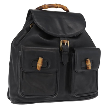 Gucci Vintage Bamboo Backpack Leather, BLACK, LEATHER, Backpack