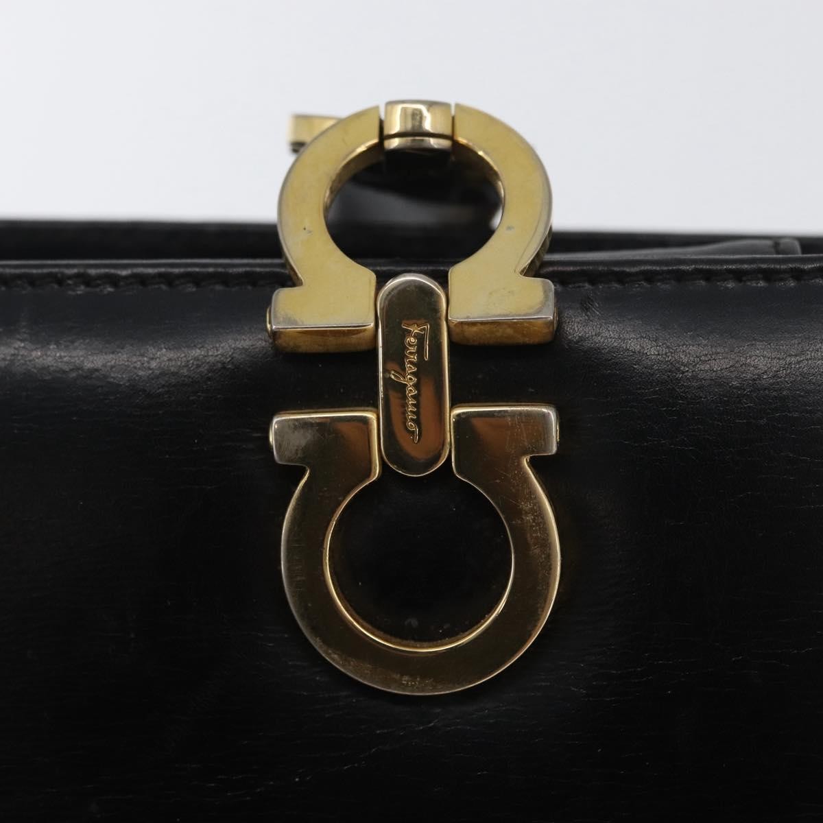 Salvatore Ferragamo Gancini handbag Leather, BLACK, LEATHER, Handbag