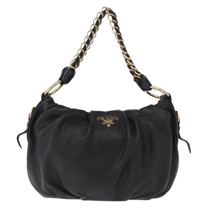 Prada Lux Chain Strap Hobo Soft Calf, BLACK, LEATHER, Shoulder bag