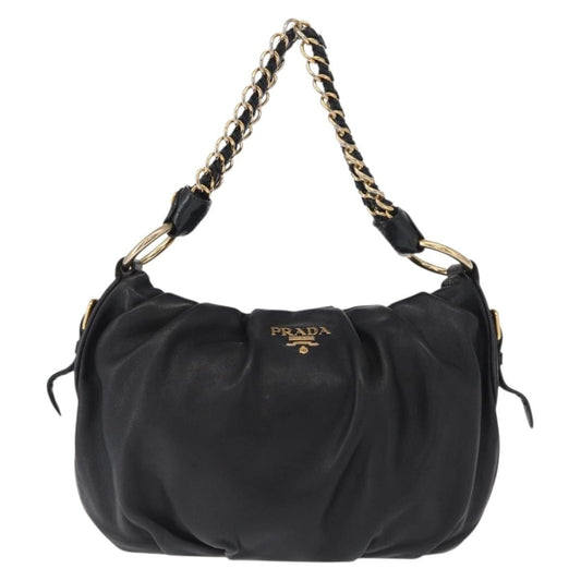 Prada Lux Chain Strap Hobo Soft Calf, BLACK, LEATHER, Shoulder bag