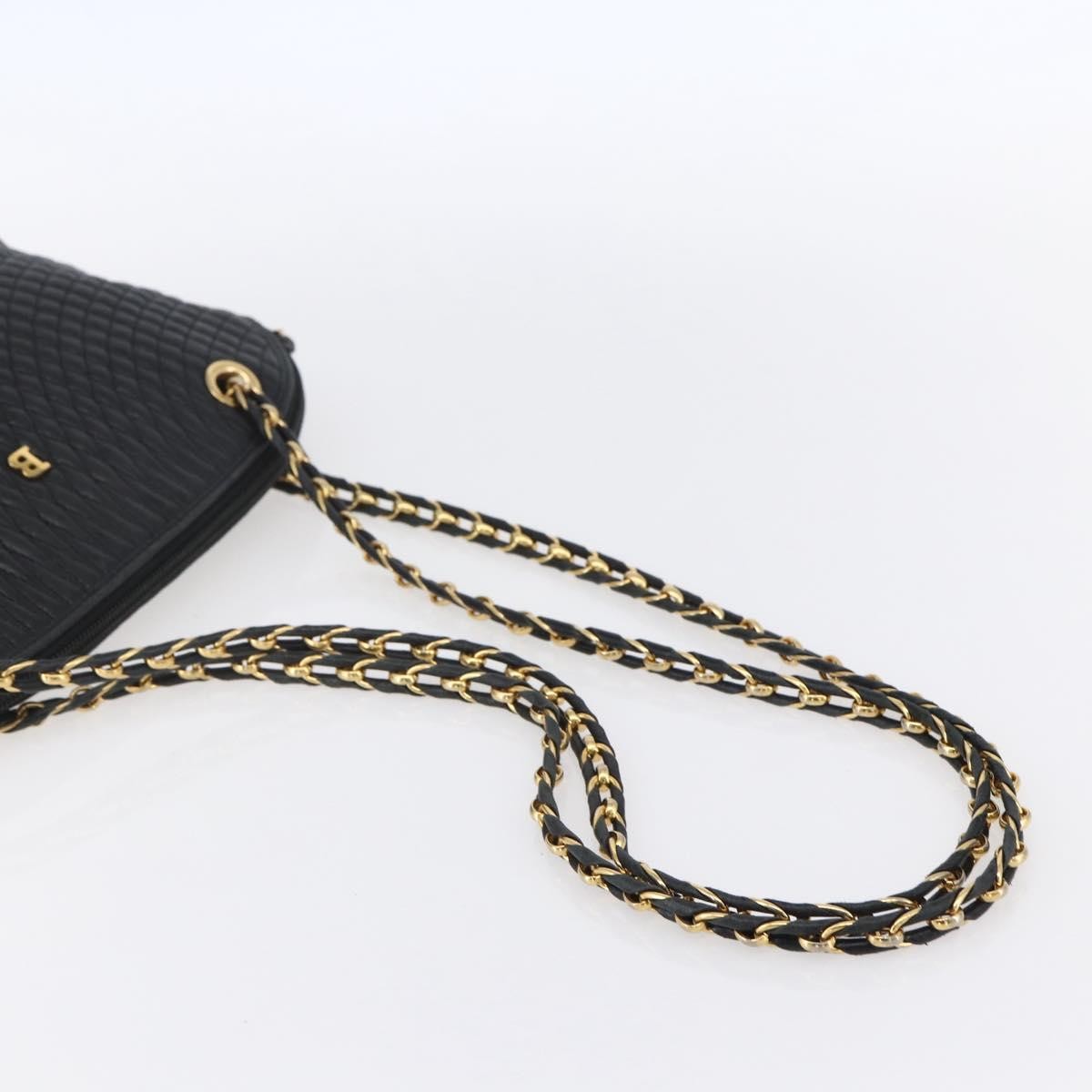 Bally Vintage Chain Shoulder Bag Quilted Leather, BLACK, LEATHER, Shoulder bag