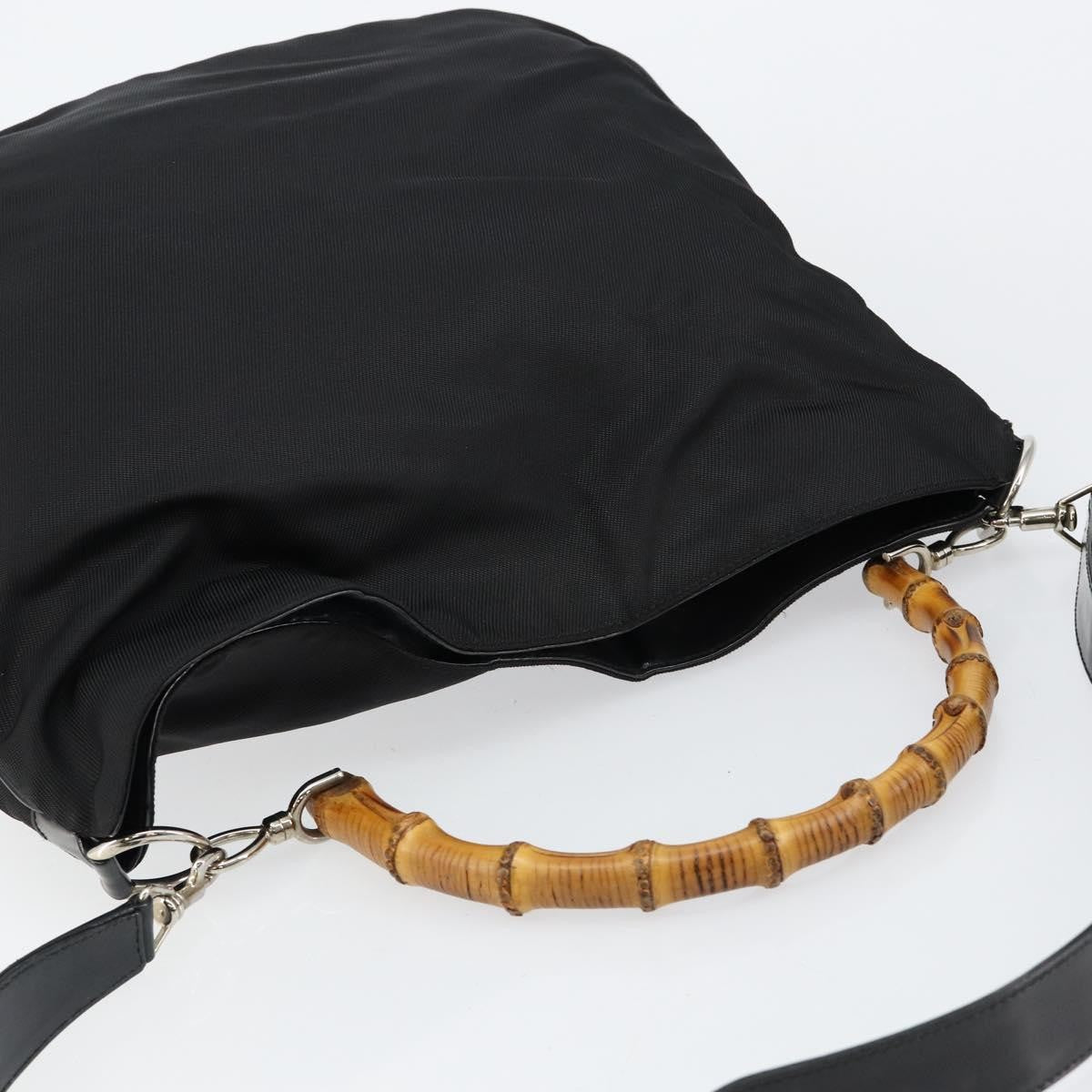 Gucci Vintage Bamboo Handle Open Hobo Nylon, BLACK, NYLON, Handbag