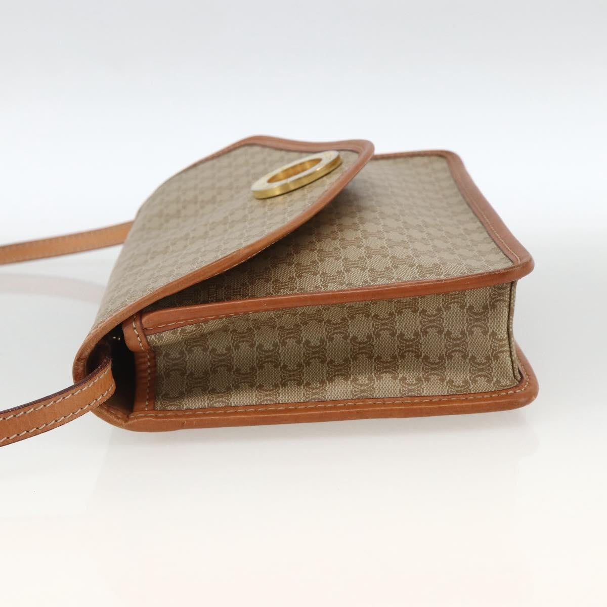 Celine Vintage Macadam Circle Logo Shoulder Bag Canvas and Leather, Beige, Canvas, Shoulder Bag