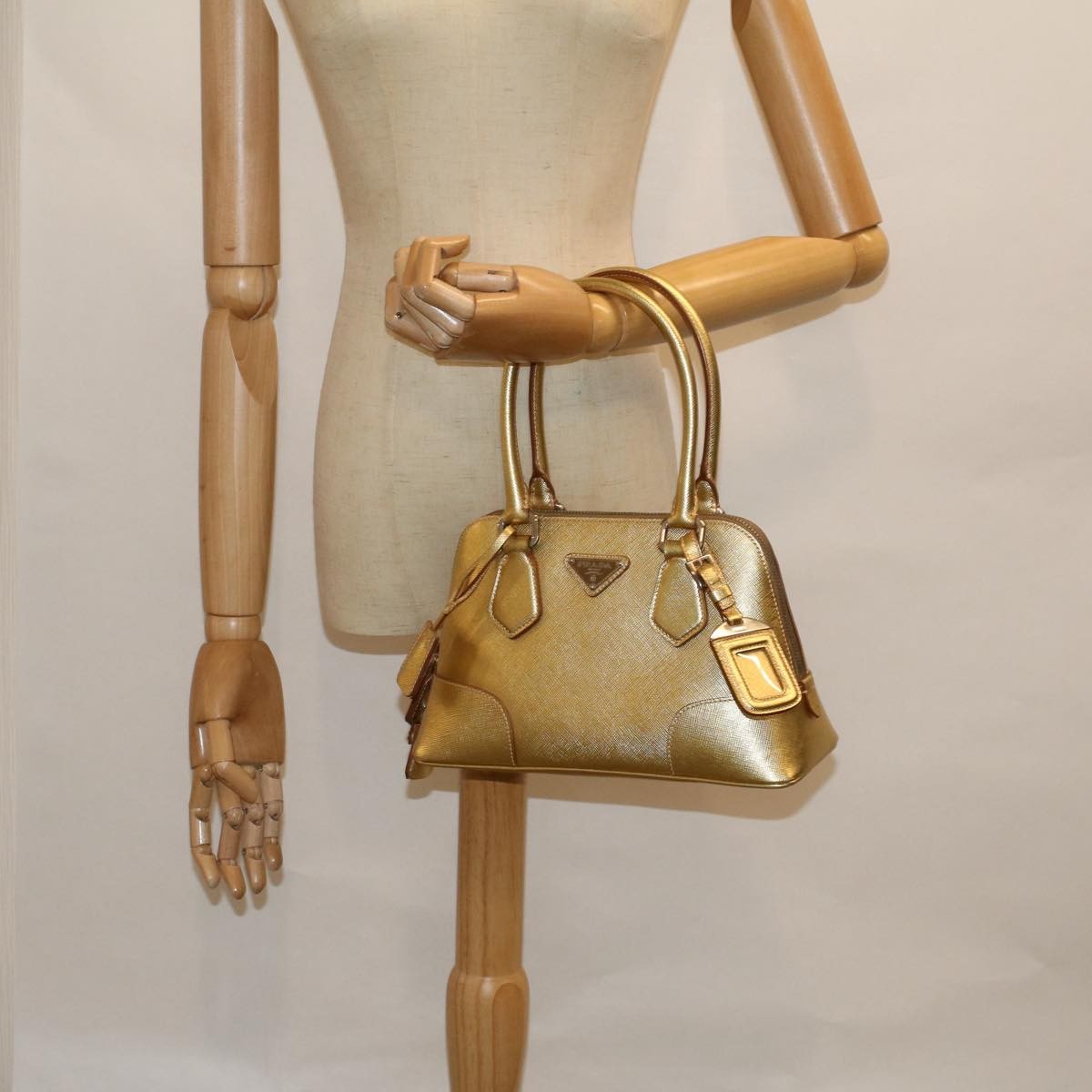 Prada Promenade Bag Saffiano Leather, GOLD, LEATHER, Handbag