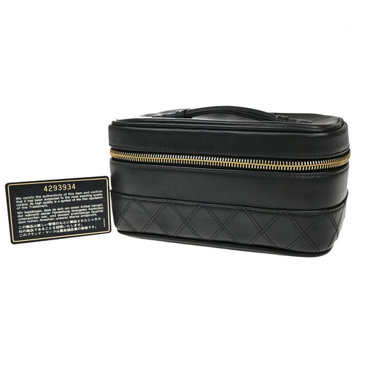 Chanel Vanity pouch Leather, BLACK, LEATHER, Toiletry Case
