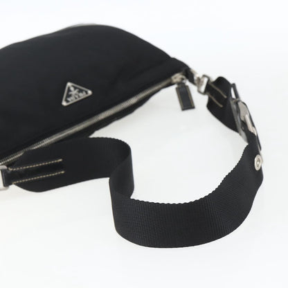 Prada Belted Shoulder Bag Tessuto with Leather, BLACK, NYLON, Shoulder bag