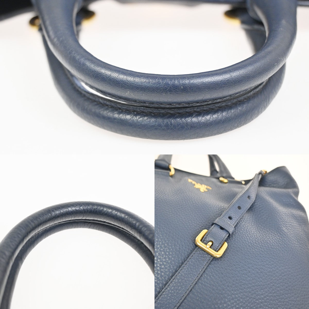 Prada Shopping Tote Vitello Daino, Navy, Leather, Tote Bag