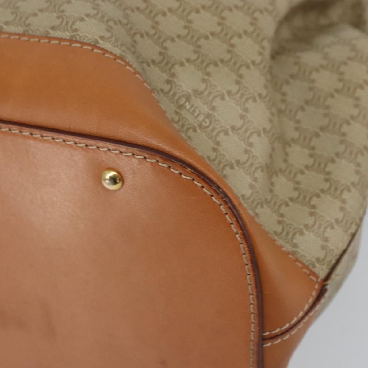 Celine Vintage Macadam Handbag Canvas and Leather, BEIGE, CANVAS, Handbag