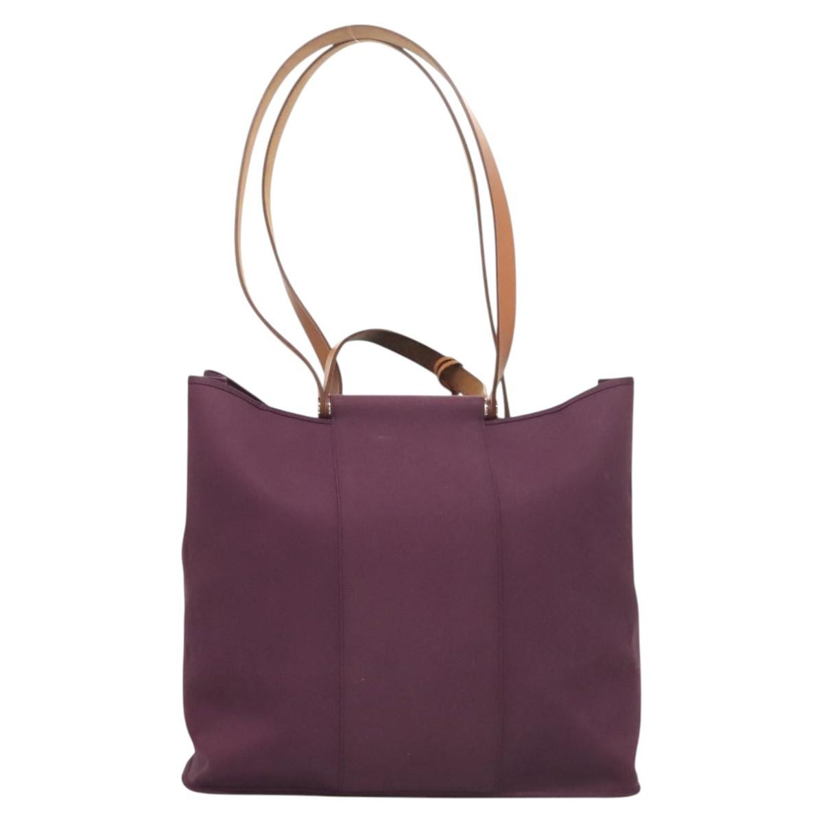 Hermes Cabag Handbag Toile and Leather, PURPLE, CANVAS, Tote bag