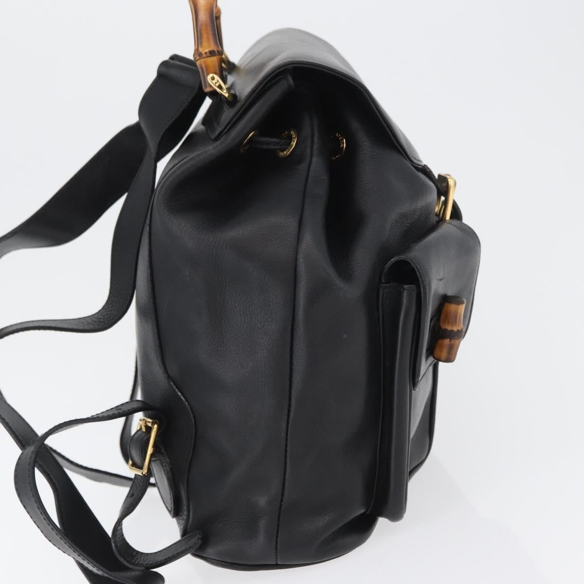 Gucci Vintage Bamboo Backpack Leather, BLACK, LEATHER, Backpack