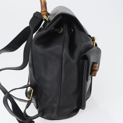 Gucci Vintage Bamboo Backpack Leather, BLACK, LEATHER, Backpack