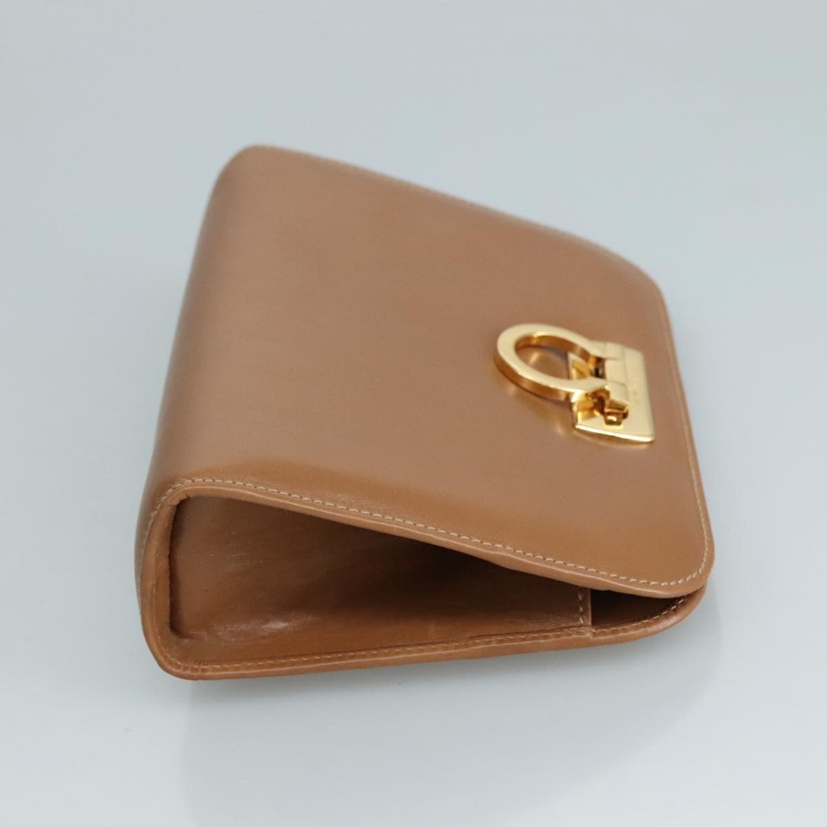 Salvatore Ferragamo Vintage Gancini Pochette Leather, BROWN, LEATHER, Clutche & pouche