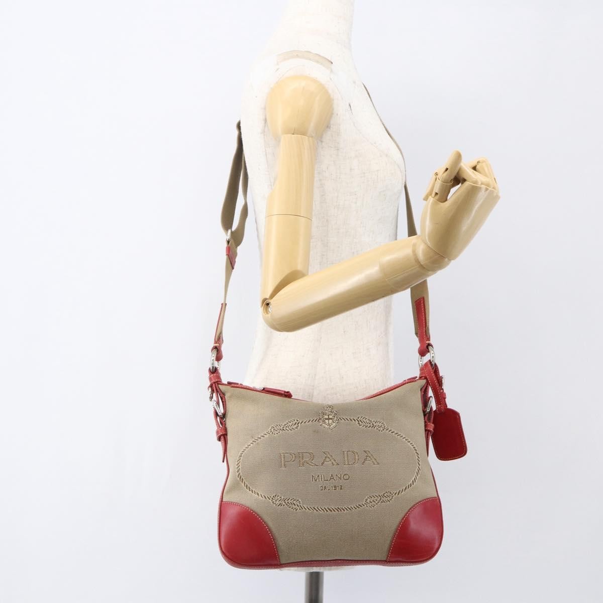 Prada Logo Zip Crossbody Bag Canvas, BEIGE, CANVAS, Shoulder bag