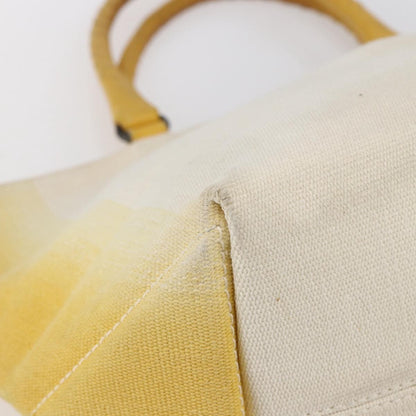 Bottega Veneta Braided Handle Open Tote Bag Canvas with Leather, YELLOW, CANVAS, Tote bag