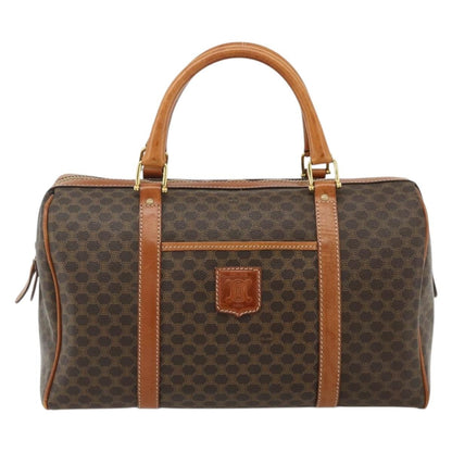 Celine Vintage Macadam Boston bag Canvas and Leather, Brown, Canvas, Travel Bag