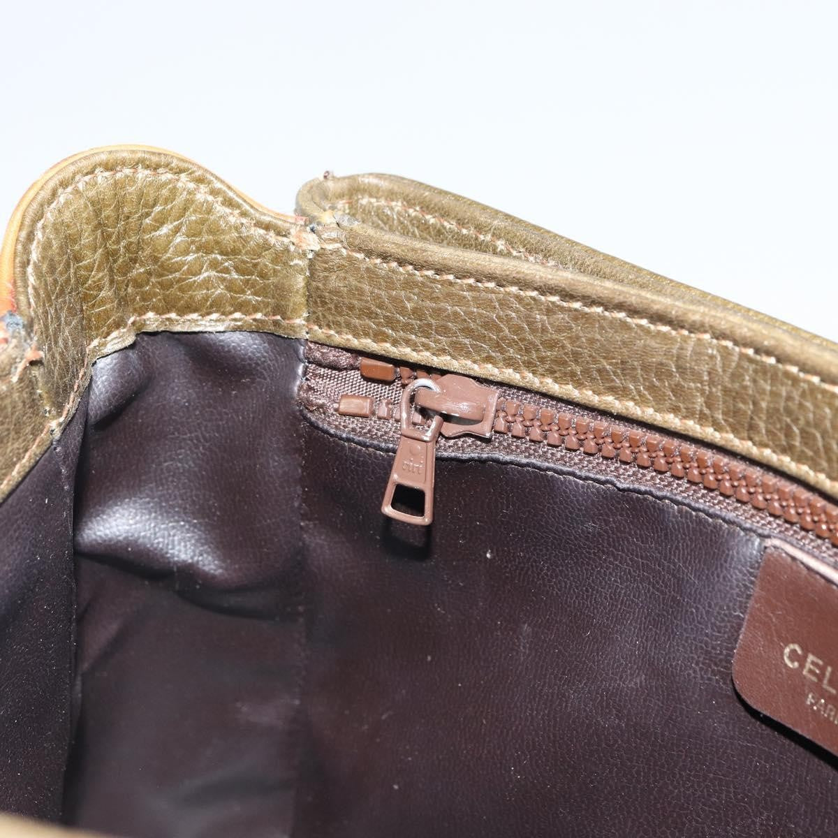 Celine Vintage Shoulder Bag Leather, KHAKI, LEATHER, Shoulder bag