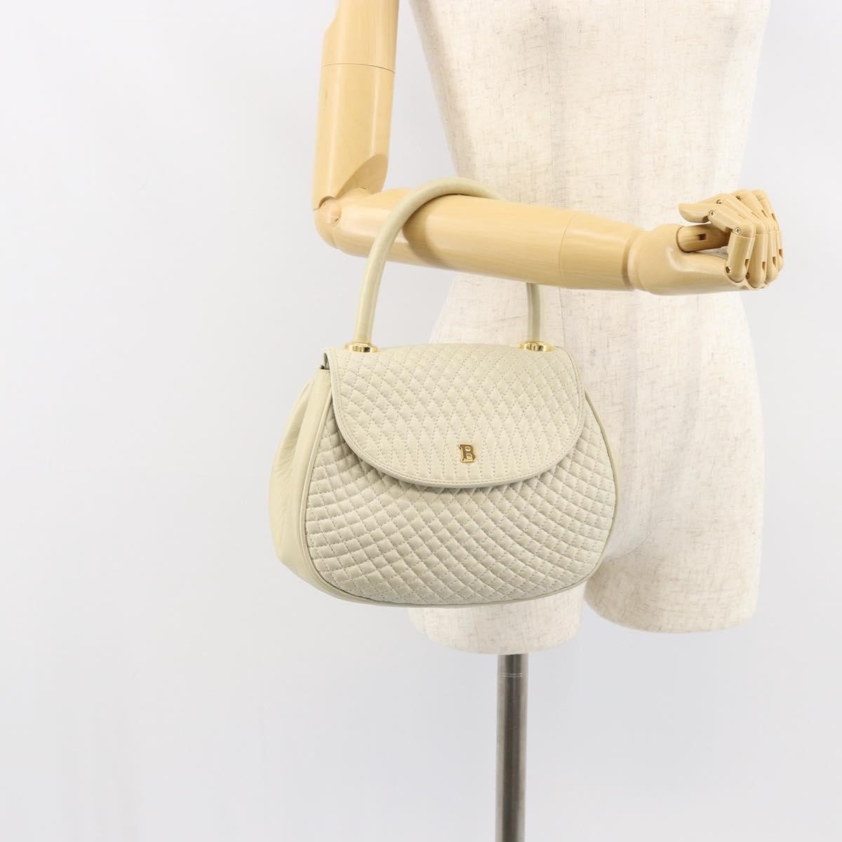 Bally Vintage Handbag Quilted Leather, White, Leather, Handbag