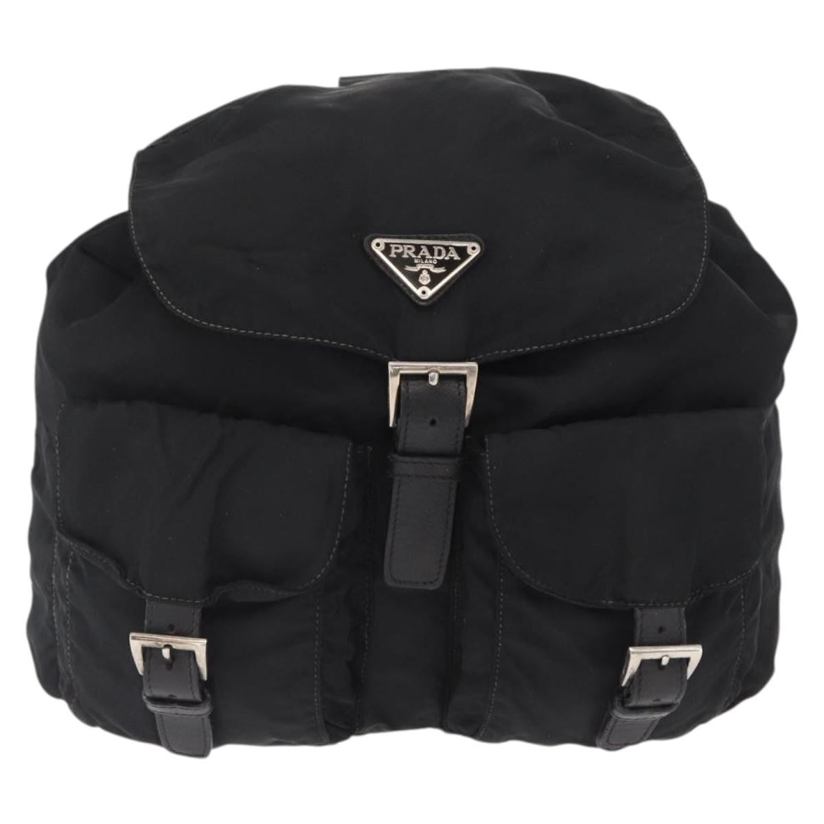 Prada Double Front Pocket Backpack Tessuto, BLACK, NYLON, Backpack