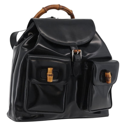 Gucci Vintage Bamboo Backpack Patent leather, Black, Patent Leather, Backpack