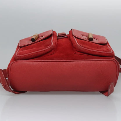 Gucci Vintage Bamboo Backpack Suede and Leather, Red, Suede, Backpack
