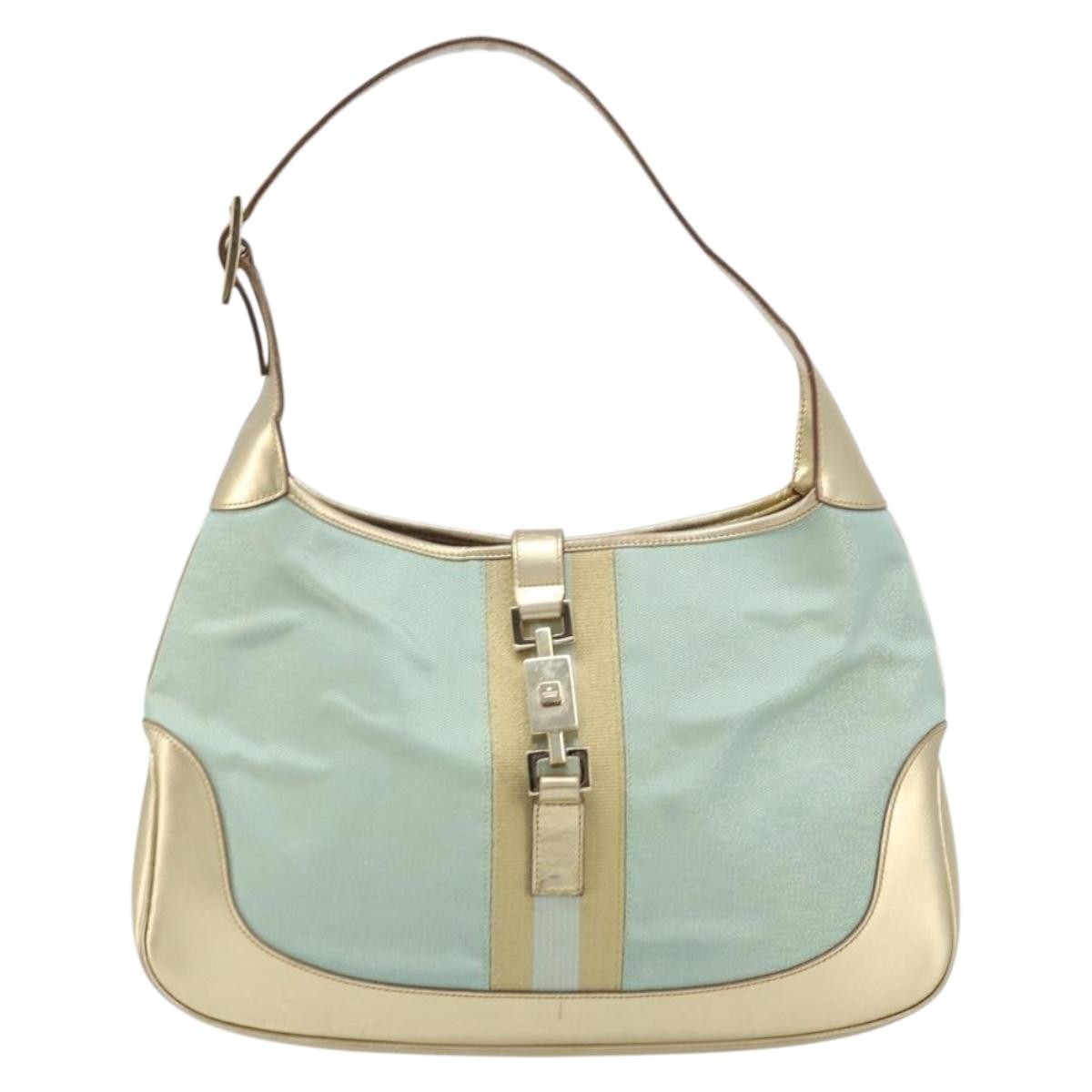 Gucci Vintage Jackie Shoulder Bag Canvas and Leather, Blue, Canvas, Shoulder Bag