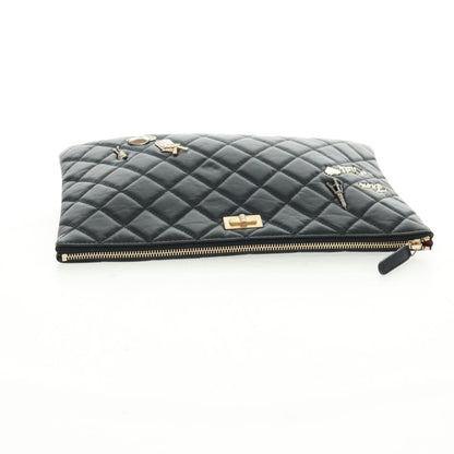 Chanel Lucky Charms Reissue 2.55 O Case Clutch Quilted Aged Calfskin, Black, Leather, Clutch