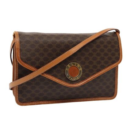 Celine Vintage Macadam Circle Logo Shoulder Bag Canvas and Leather, BROWN, CANVAS, Shoulder bag