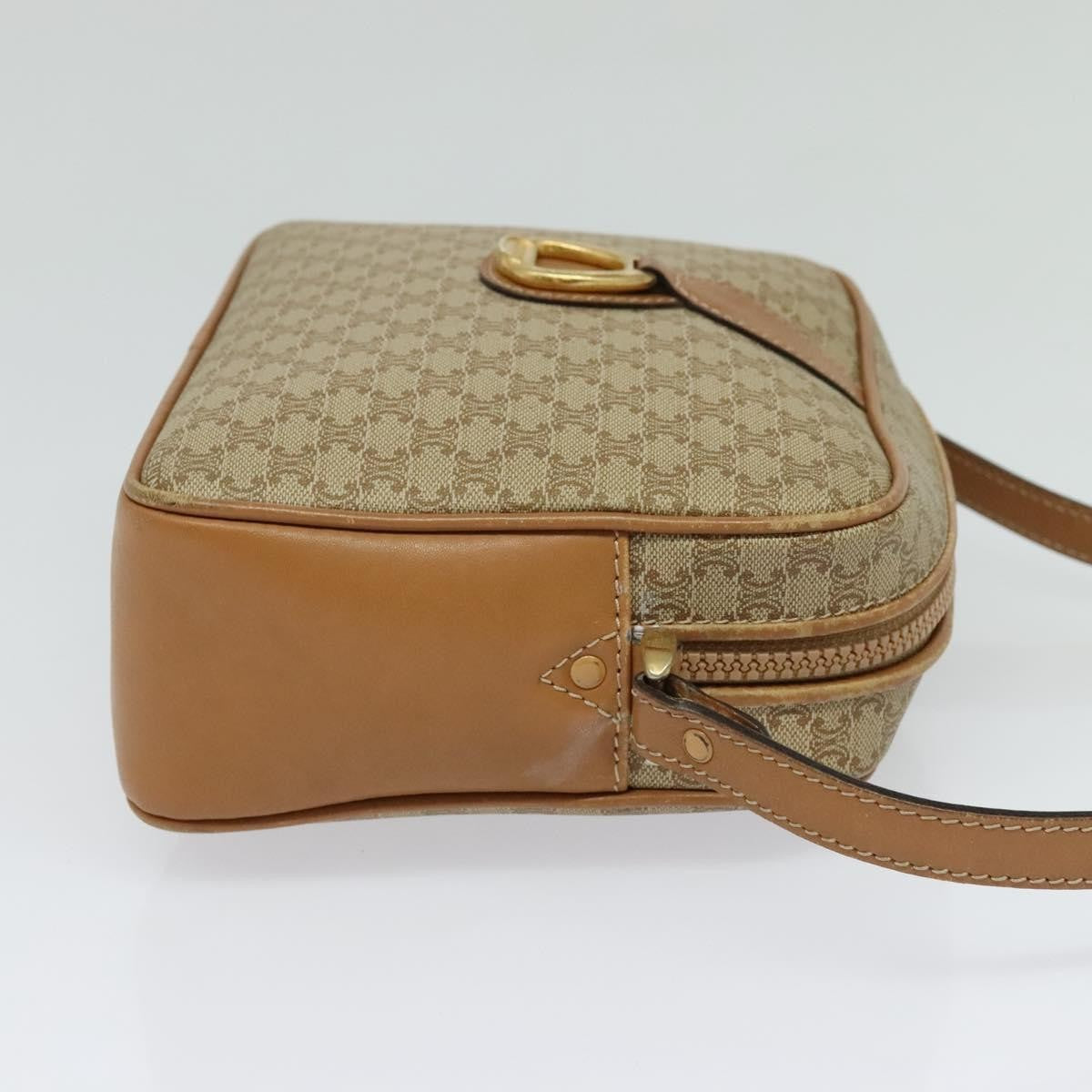 Celine Vintage Macadam Shoulder Bag Canvas and Leather, Beige, Canvas, Shoulder Bag