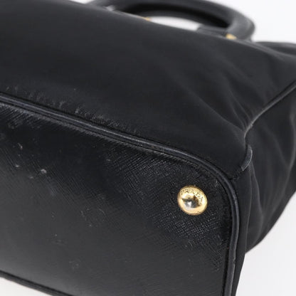 Prada Convertible Top Handle Tote Tessuto with Vernice Saffiano Leather, BLACK, NYLON, Handbag