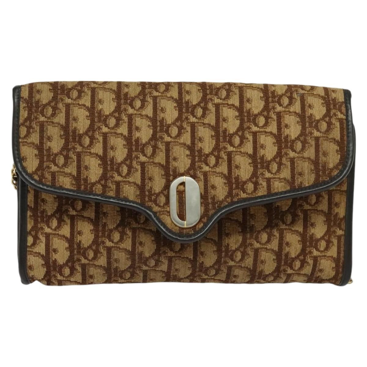 Christian Dior Vintage Trotter Flap Shoulder Bag Canvas, BROWN, CANVAS, Shoulder bag