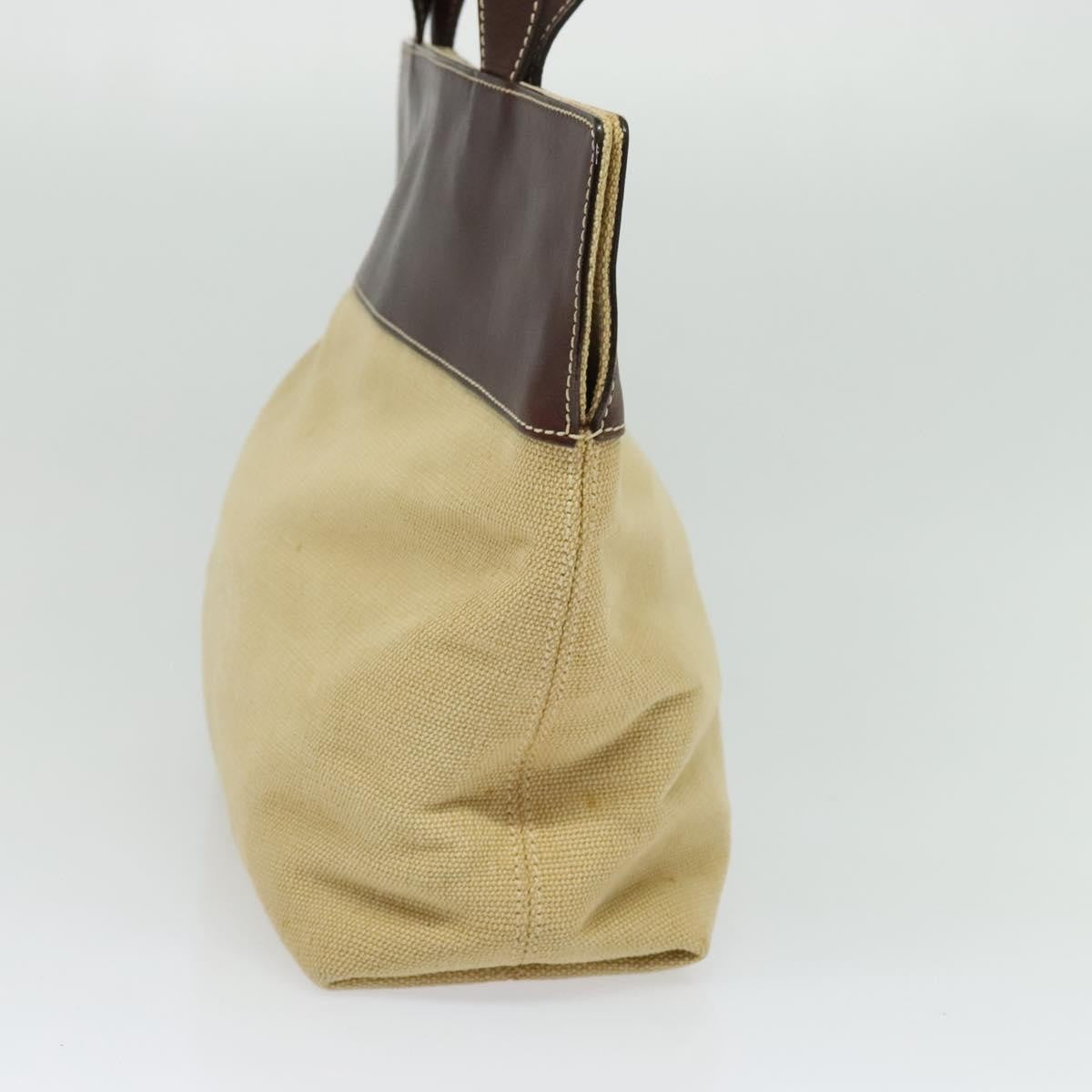 Chanel Vintage CC Tote Canvas with Leather, BEIGE, CANVAS, Tote bag