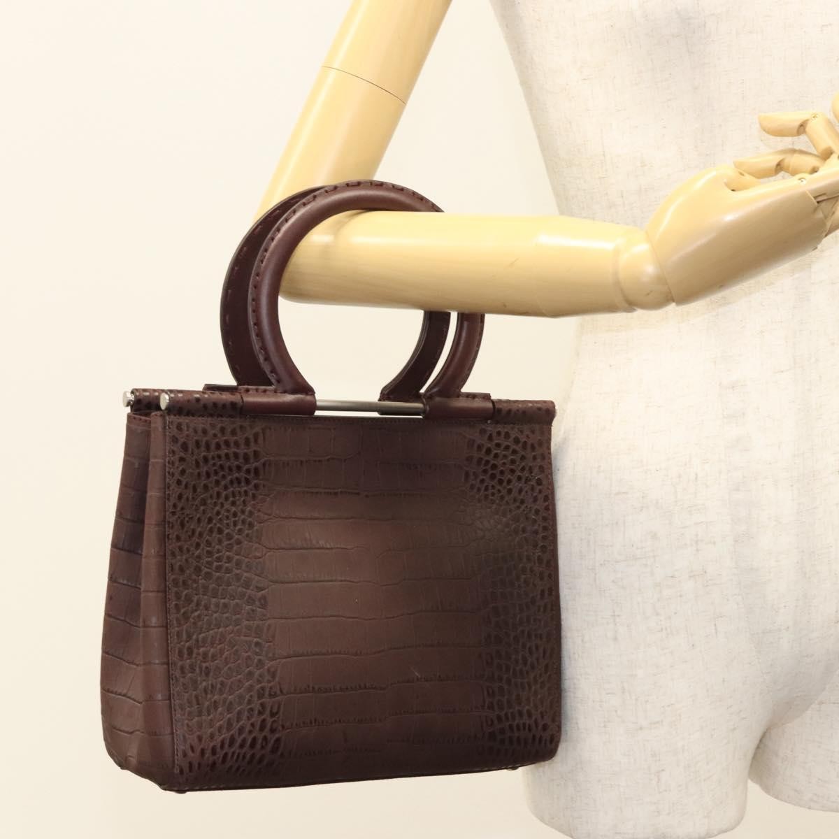 Salvatore Ferragamo Gancini handbag Leather, BROWN, LEATHER, Handbag