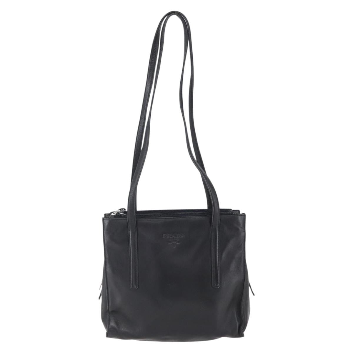 Prada Vintage Shoulder Bag Leather, BLACK, LEATHER, Shoulder bag