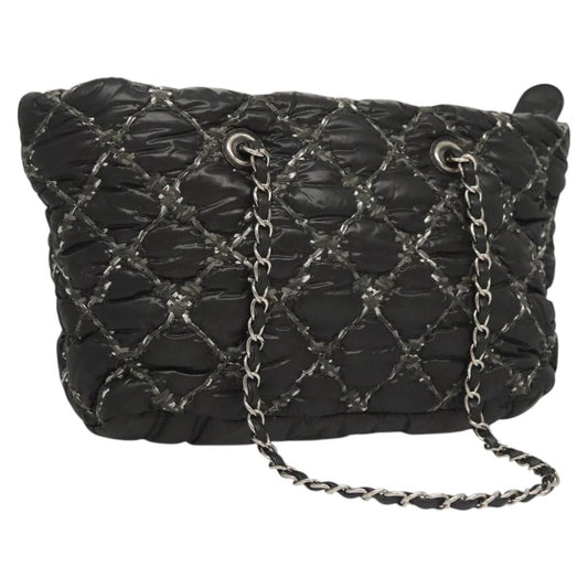 Chanel Tweed on Stitch Zip Tote Quilted Nylon, BLACK, NYLON, Shoulder bag
