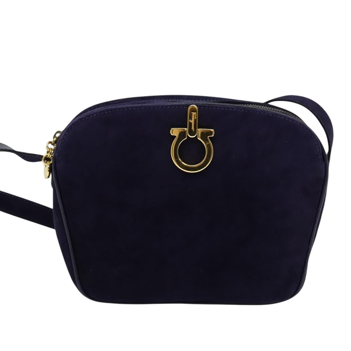 Salvatore Ferragamo Gancini Shoulder Bag Suede, PURPLE, SUEDE, Shoulder bag