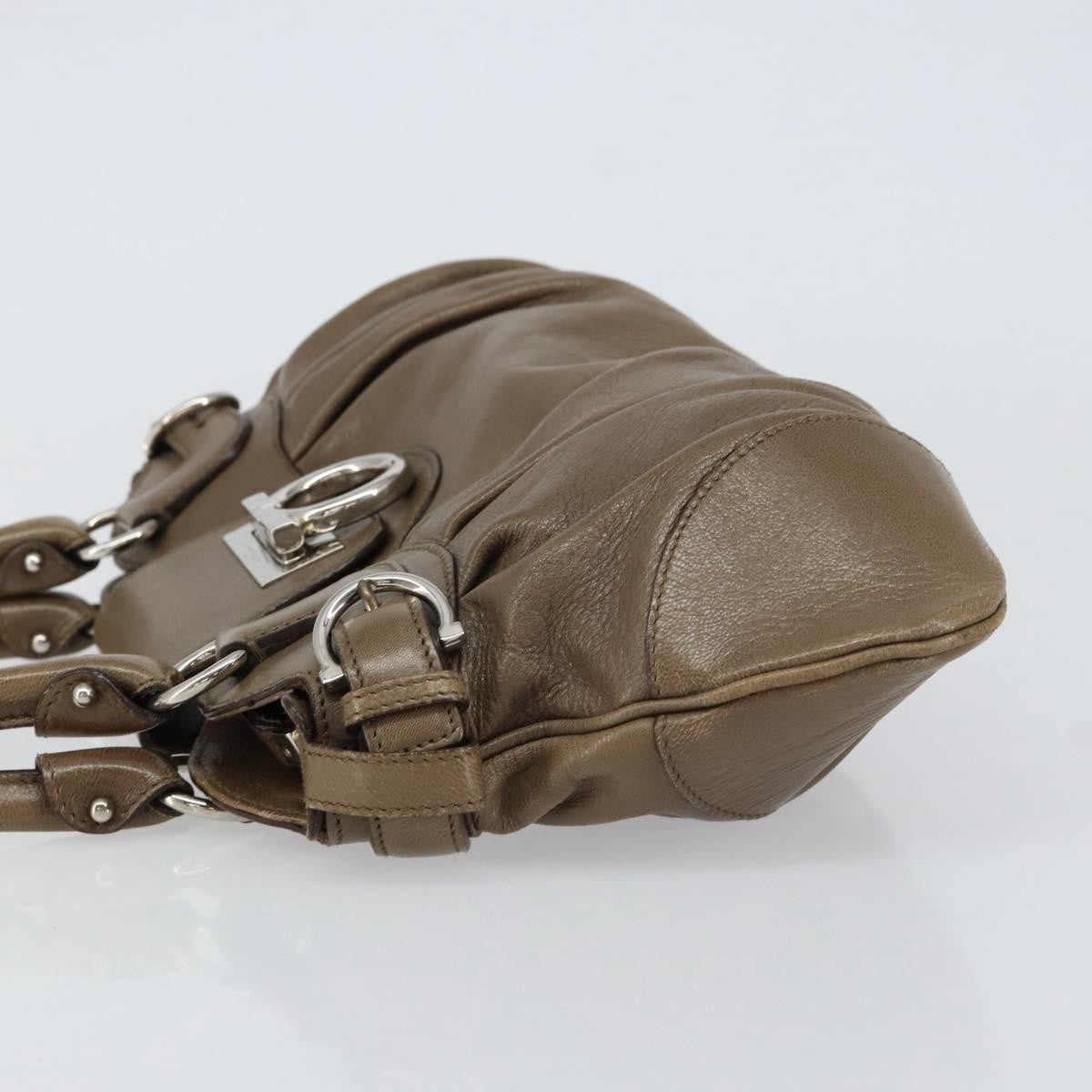 Salvatore Ferragamo Gancini handbag Leather, BROWN, LEATHER, Handbag
