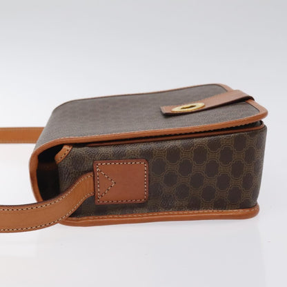 Celine Vintage Macadam Circle Logo Shoulder Bag Canvas and Leather, Brown, Canvas, Shoulder Bag