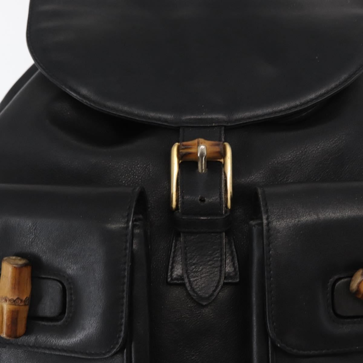 Gucci Vintage Bamboo Backpack Leather, BLACK, LEATHER, Backpack