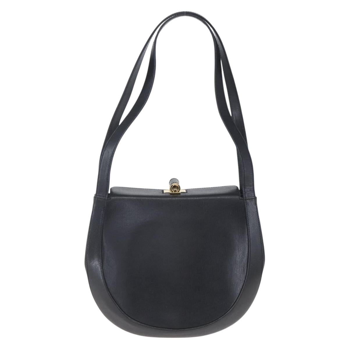 Salvatore Ferragamo Gancini Shoulder Bag Leather, BLACK, LEATHER, Shoulder bag
